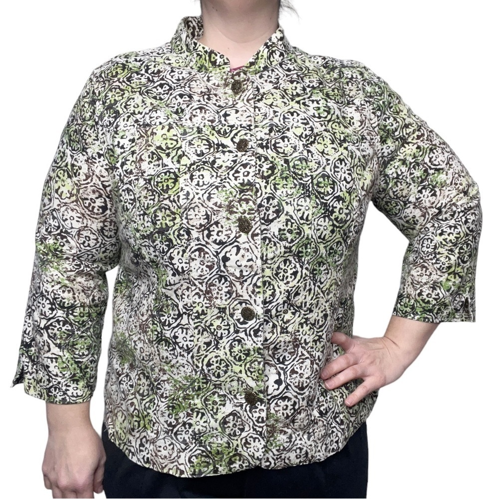 Christopher & Banks Linen Blend Trellis Print Lightweight Jacket